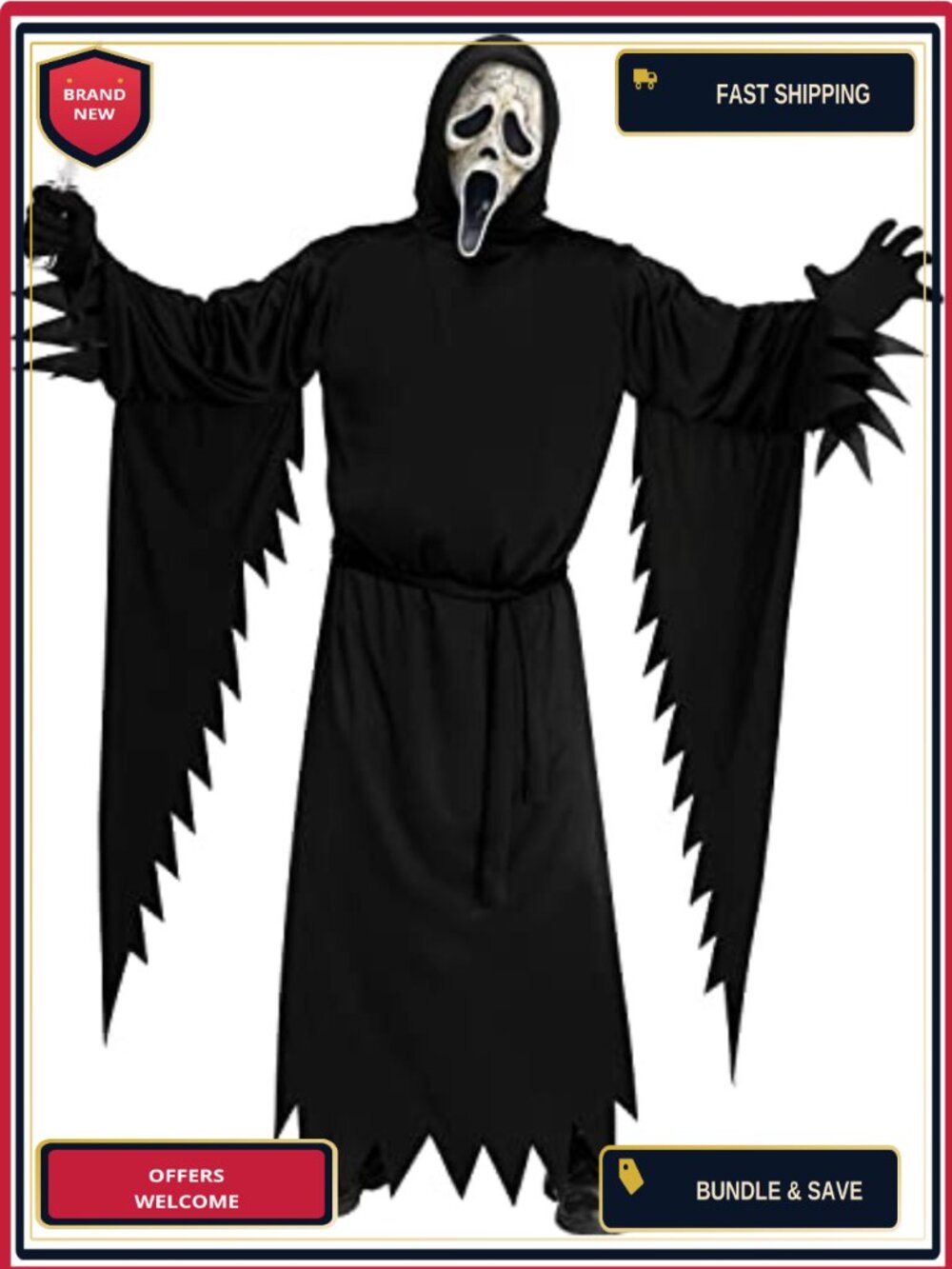 Ghost Face Aged Adult Costume Mask Hooded Robe Belt Halloween